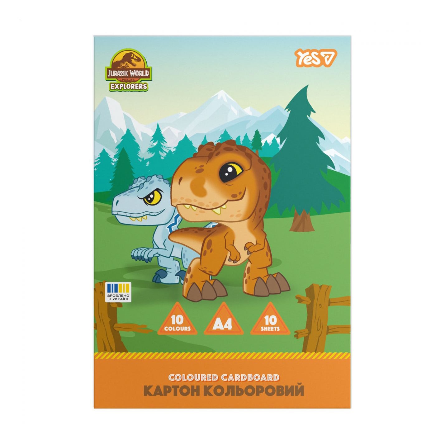 Кольоровий картон YES Jurassic World Kids односторонній, A4, 10 кольорів, 10 аркушів (956848)